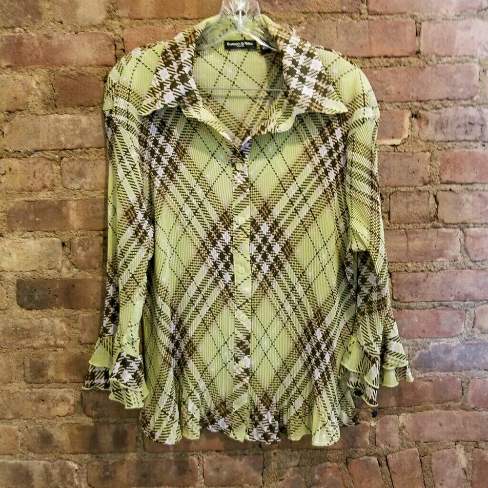 Micro Pleated Plaid Blouse